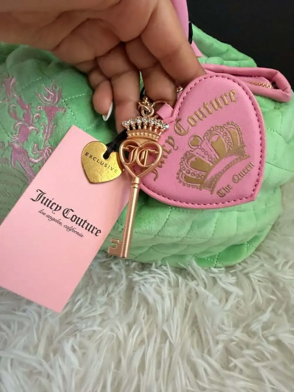Juicy Couture Juicy Tale Bowler Satchel Bag Retro Green Pink